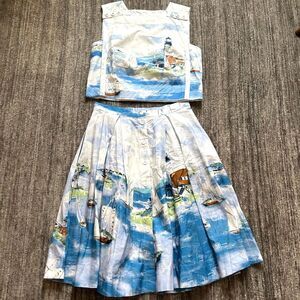 Maeve Anthropologie Lighthouse Midi Skirt and Top Matching Set, Size M, NWT